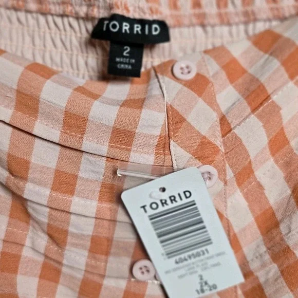NWT Torrid Womens 2X 18/20 Peach Cream Gingham Button Top Midi Dress Square Neck - Picture 3 of 10